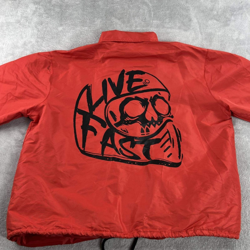 Live Fast Gear Skull Coach Jacket Mens 3XL Red Moto Biker Streetwear Windbreaker